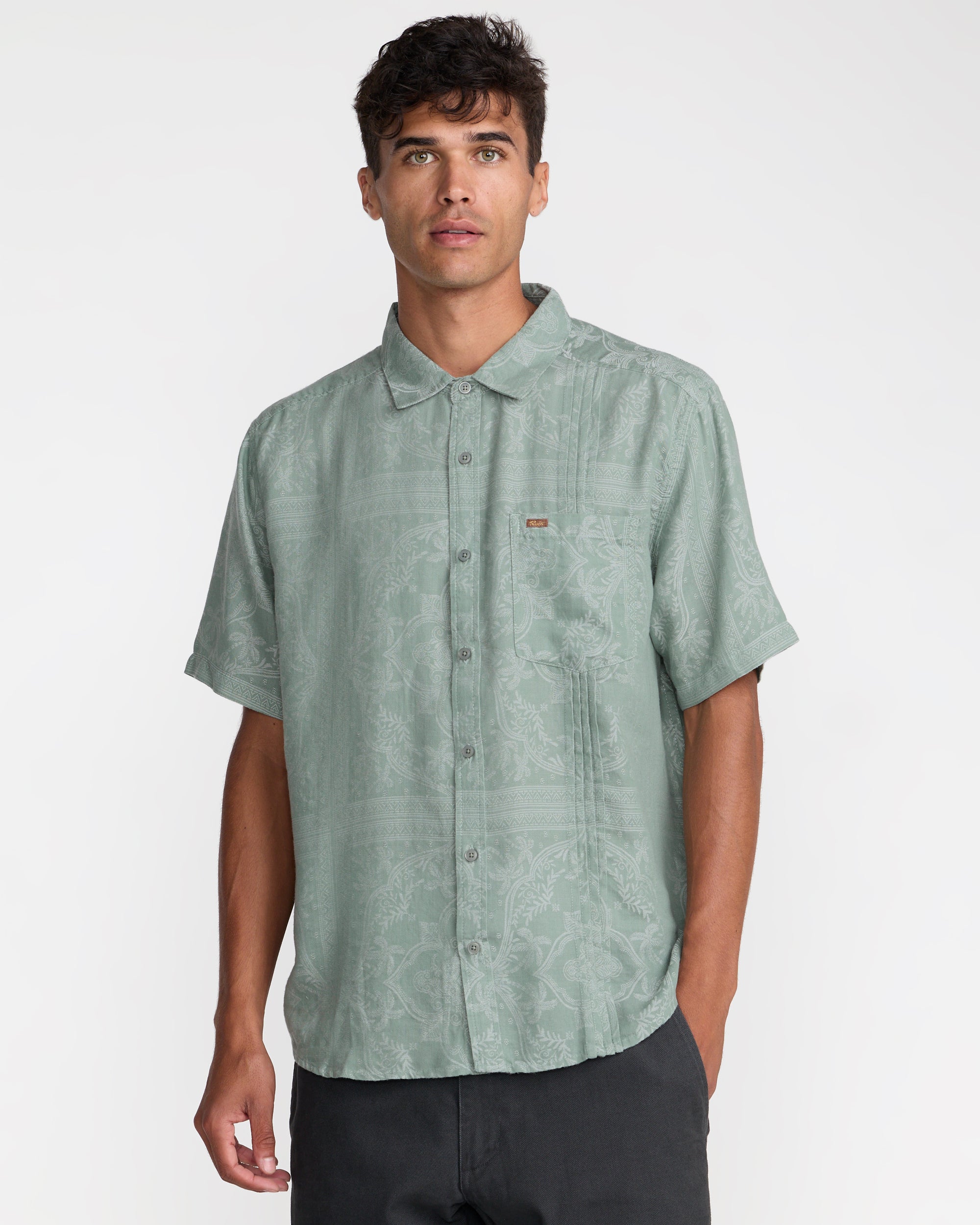 RVCA Mellowist Short Sleeve Shirt in Jade, front