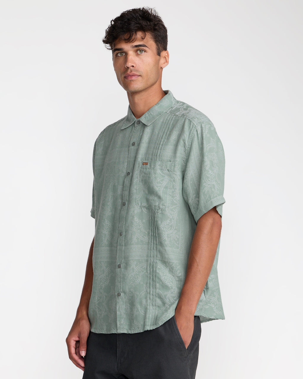 RVCA Mellowist Short Sleeve Shirt in Jade, side