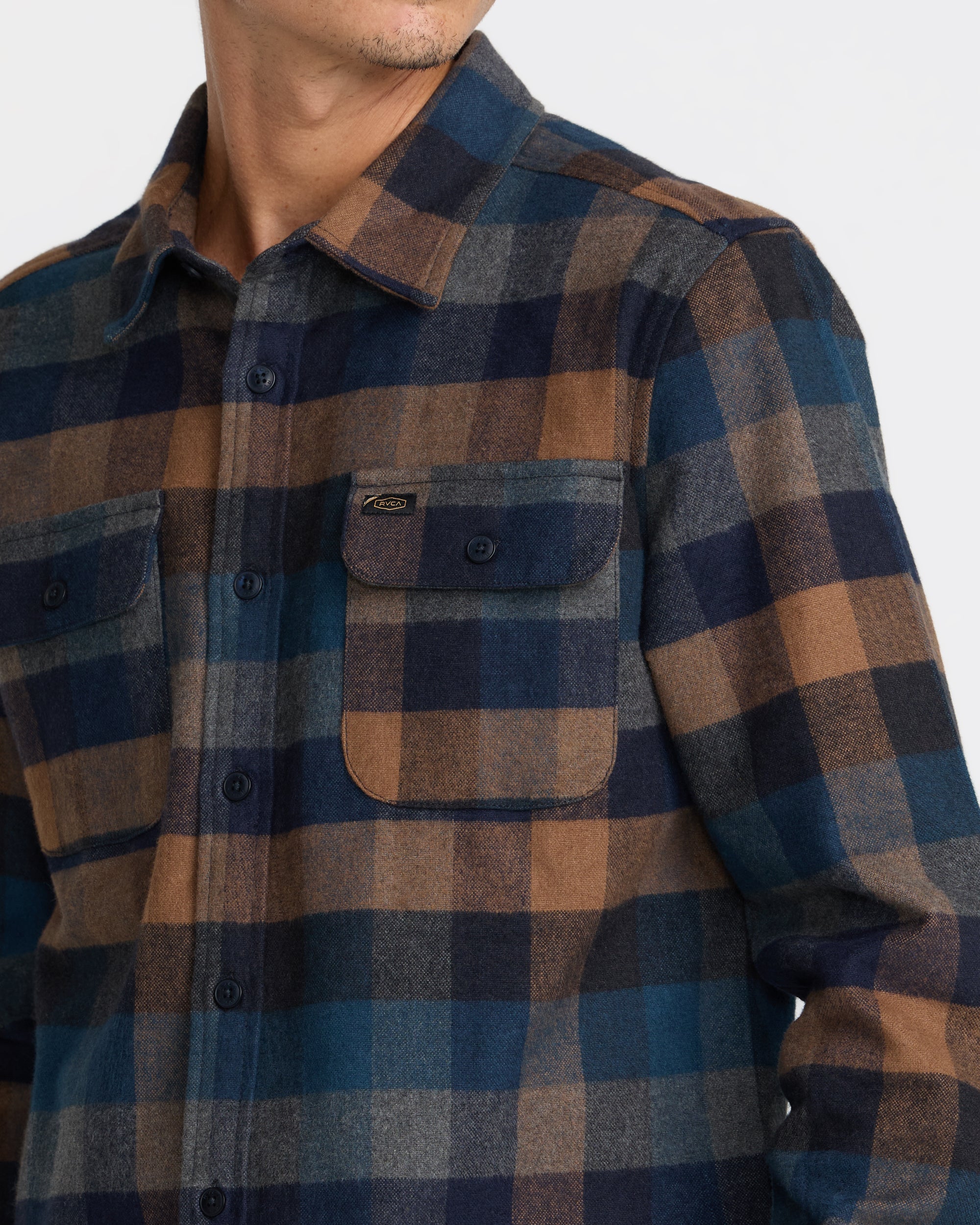 RVCA Dayshift Blanket Flannel Long Sleeve Shirt - PIRATE BLACK