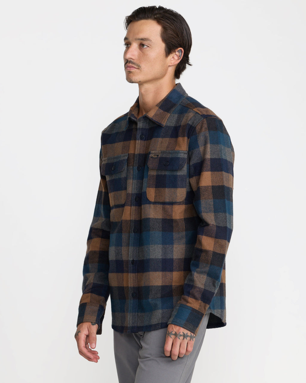 RVCA Dayshift Blanket Flannel Long Sleeve Shirt - PIRATE BLACK