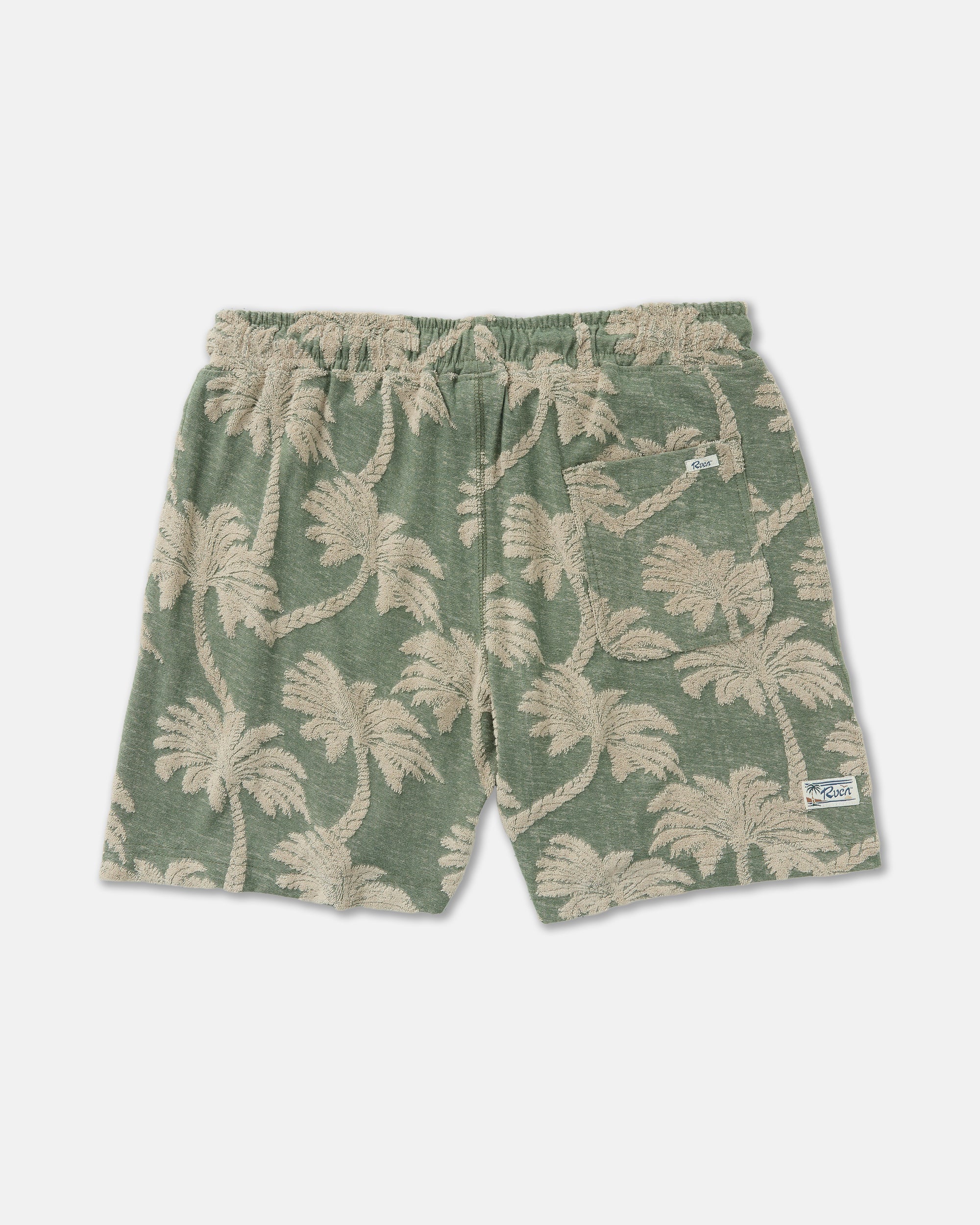 RVCA Palms Down Exotica Elastic Short in Jade — flat back