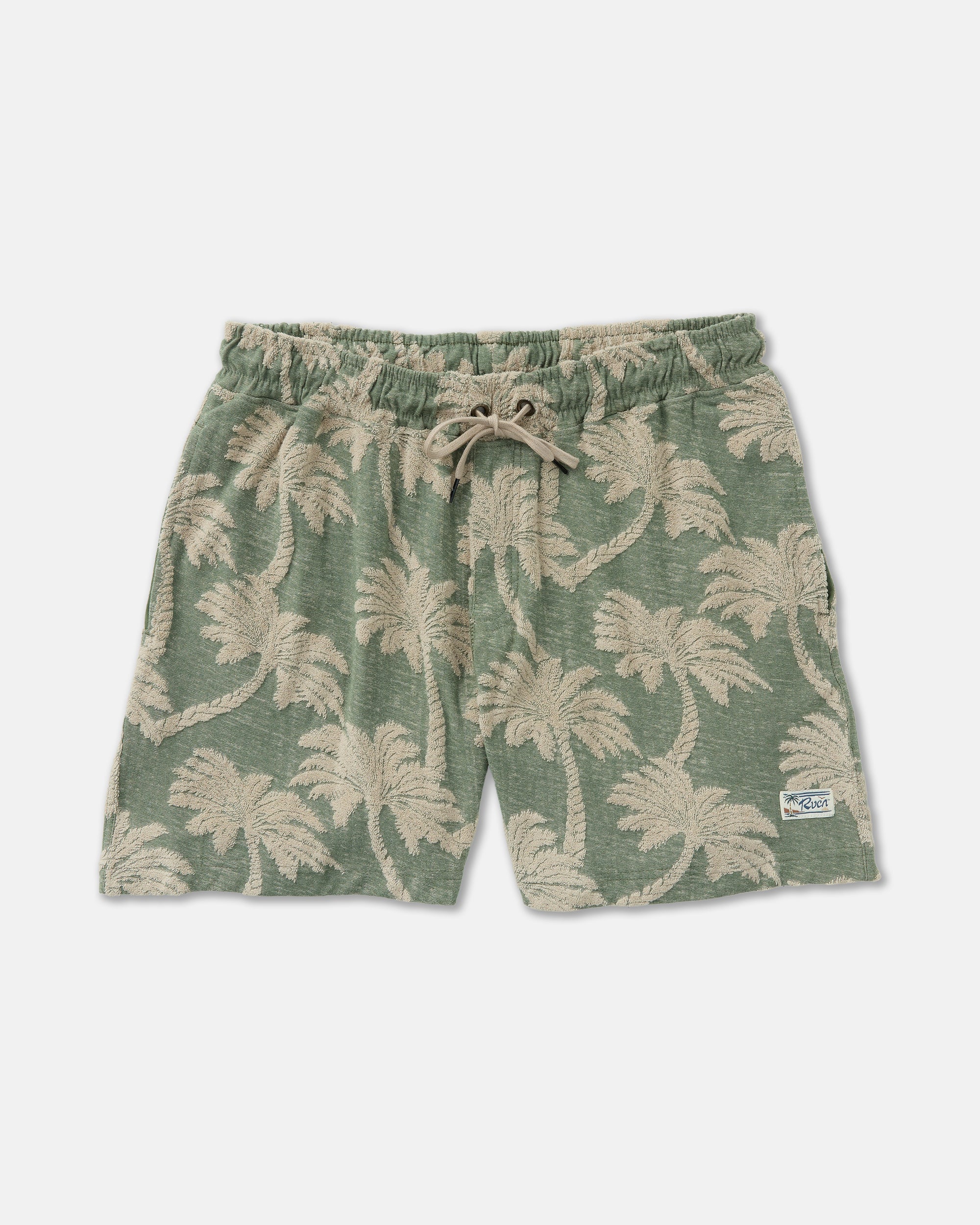 RVCA Palms Down Exotica Elastic Short in Jade — flat front