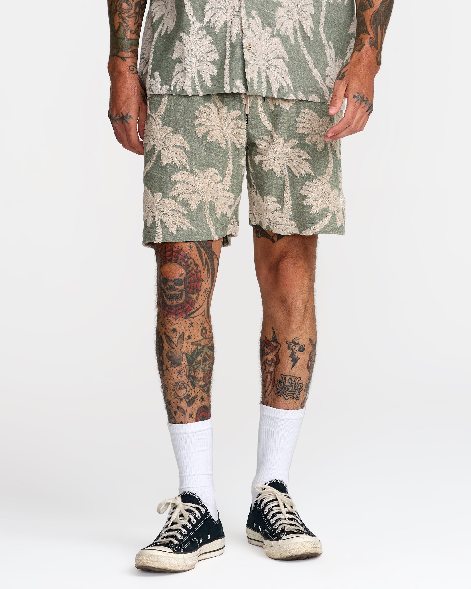 RVCA Palms Down Exotica Elastic Short in Jade — front