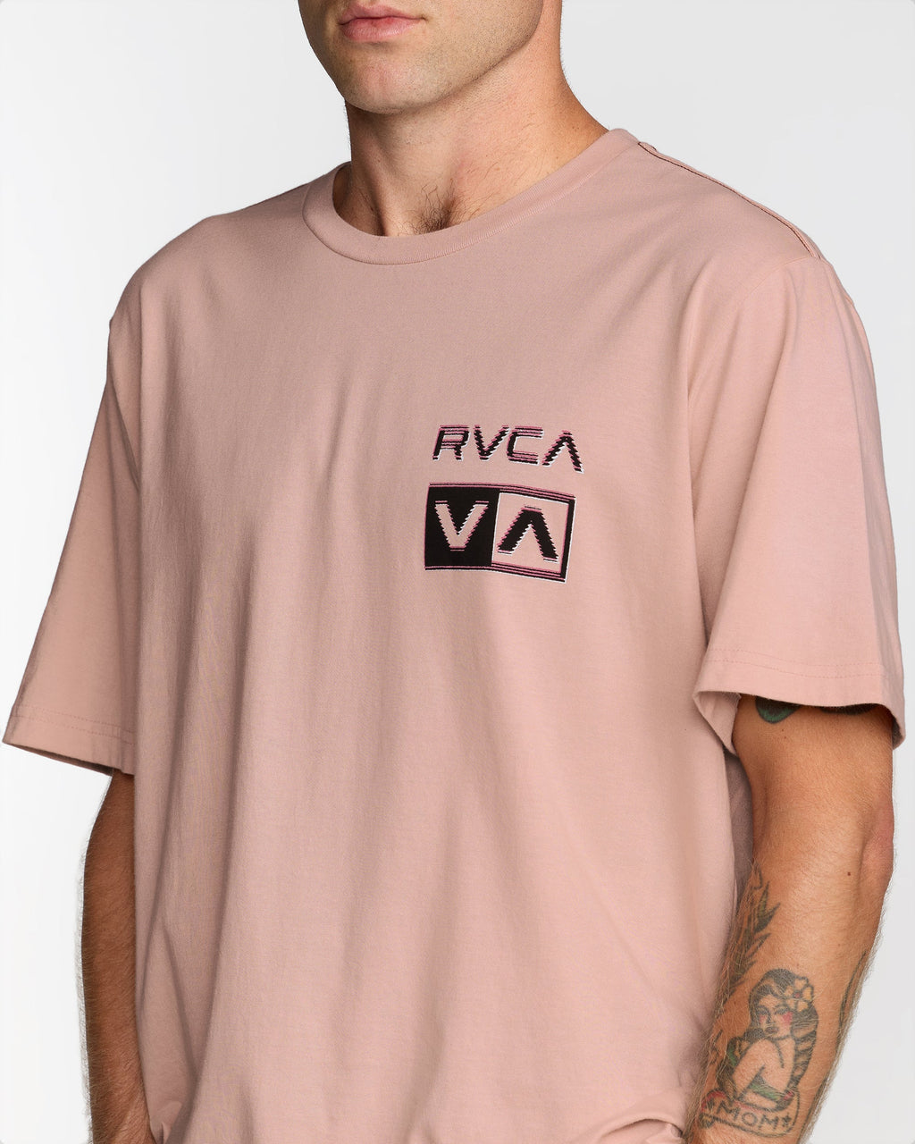 RVCA Glitch Short Sleeve T-Shirt in Pale Mauve - chest print detail