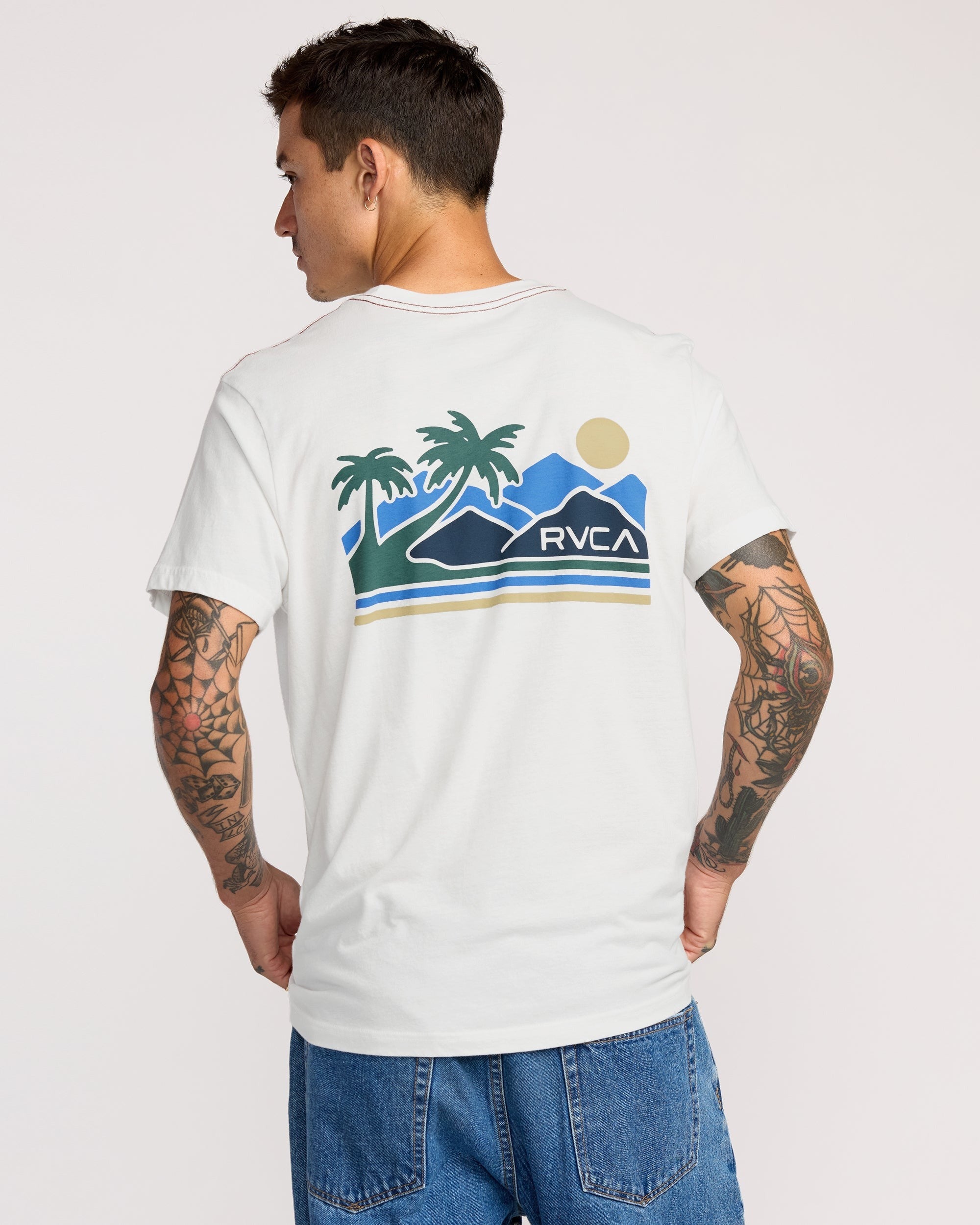 RVCA Palm Trail Short Sleeve Tee - Antique White - back