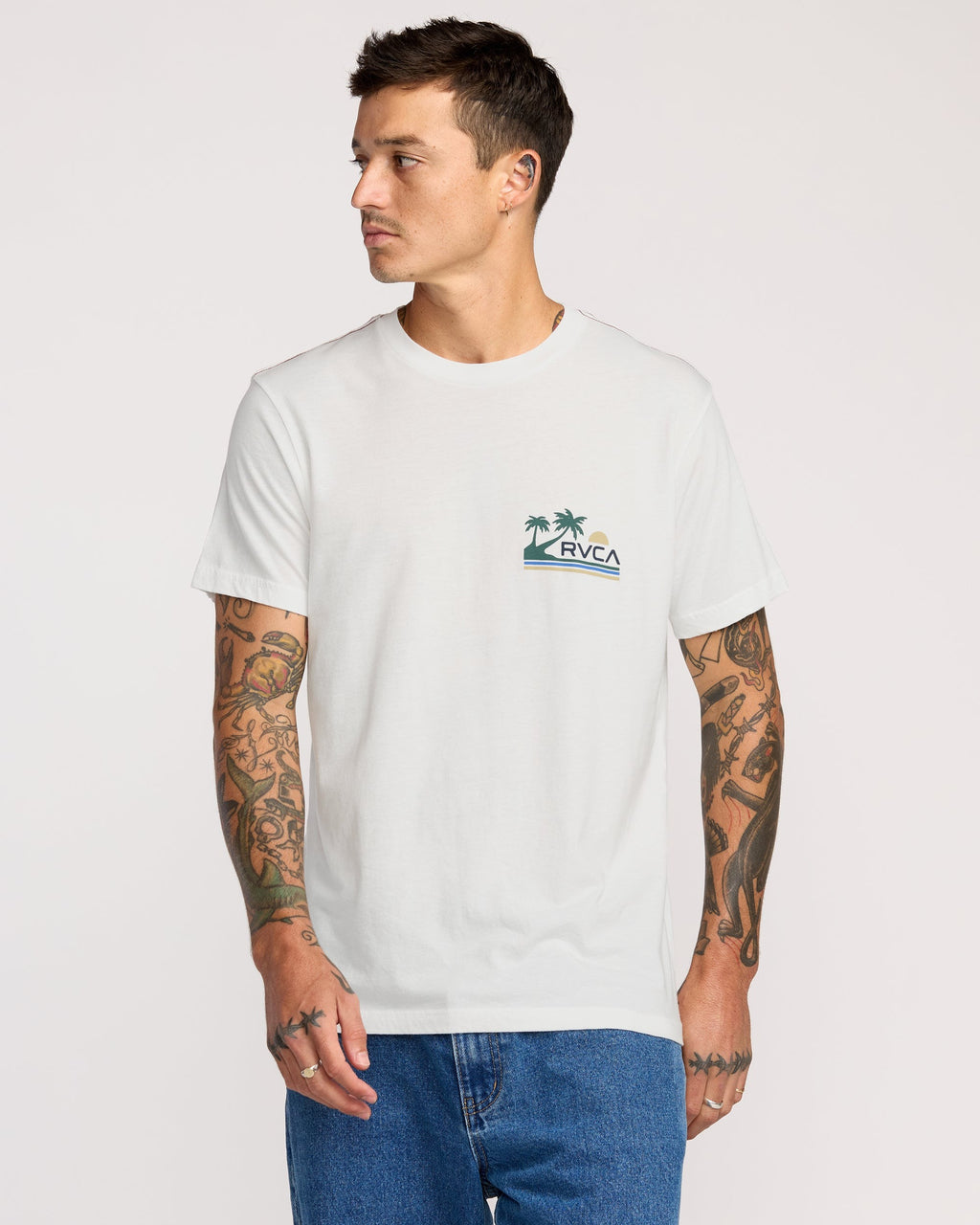 RVCA Palm Trail Short Sleeve Tee - Antique White - front