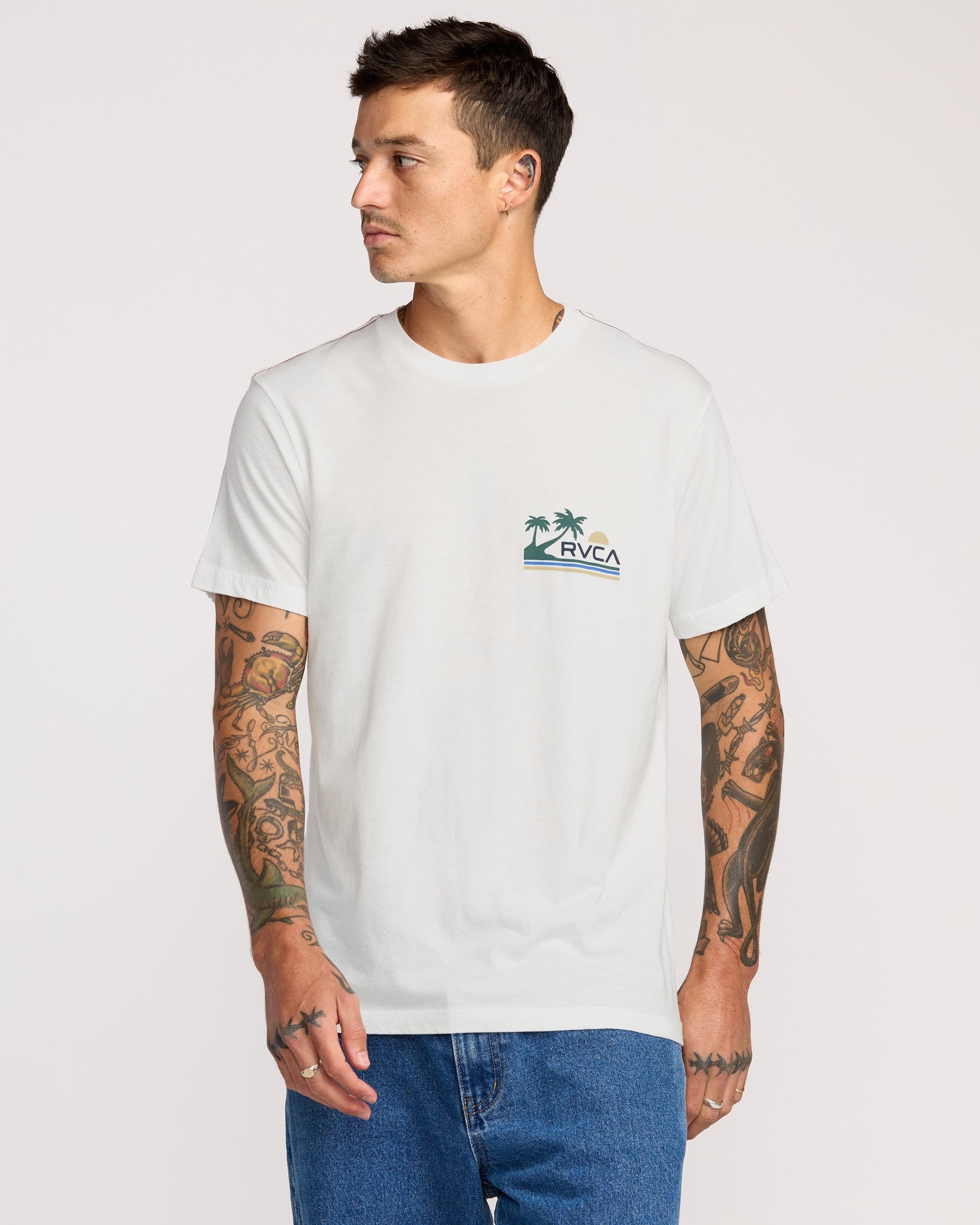 RVCA Palm Trail Short Sleeve Tee - Antique White - front