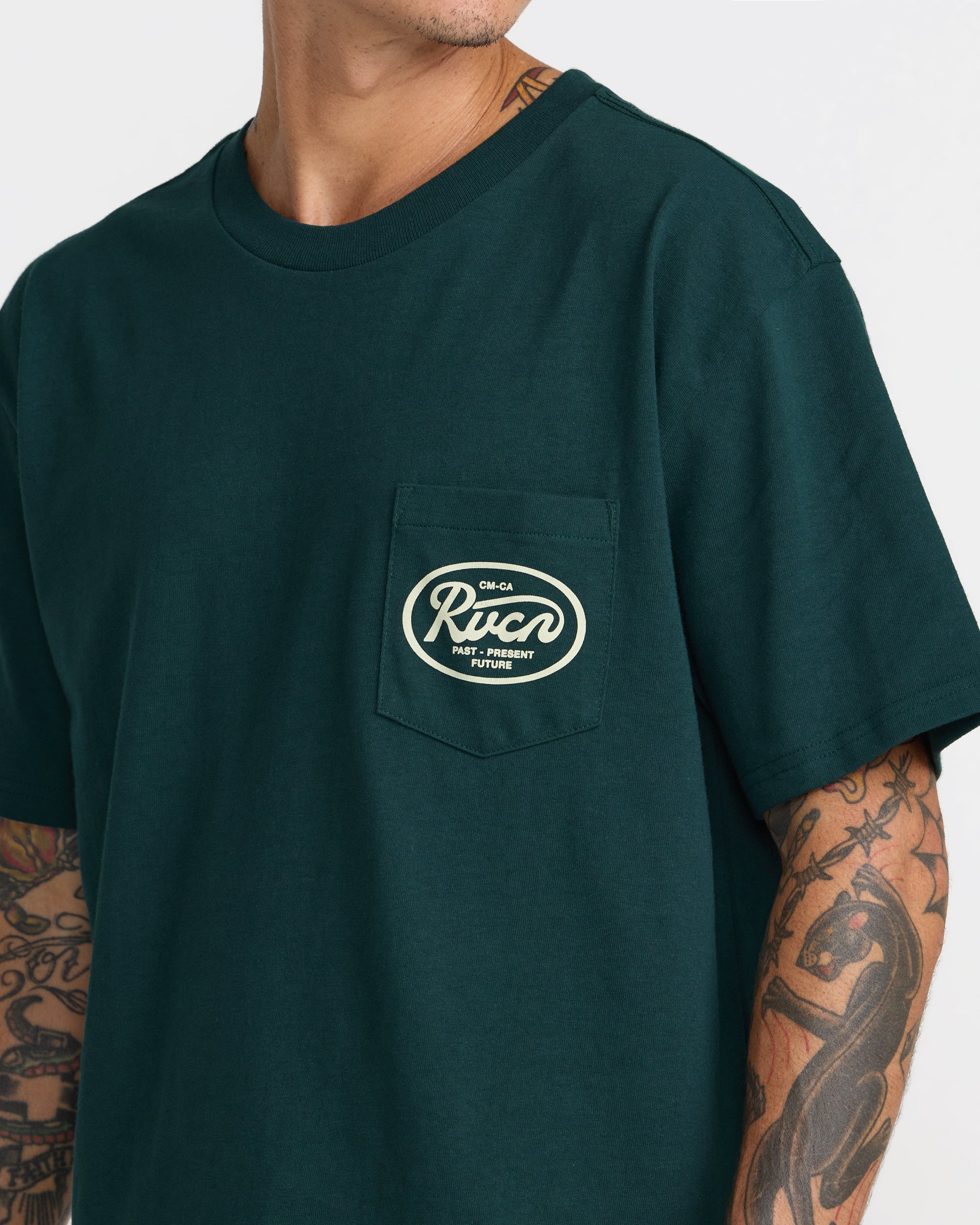 RVCA Standard Script Short Sleeve Pocket Tee - HUNTER GREEN