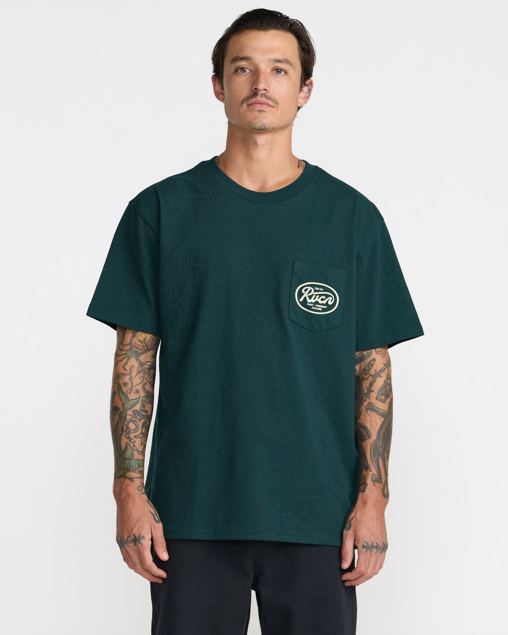 RVCA Standard Script Short Sleeve Pocket Tee - HUNTER GREEN