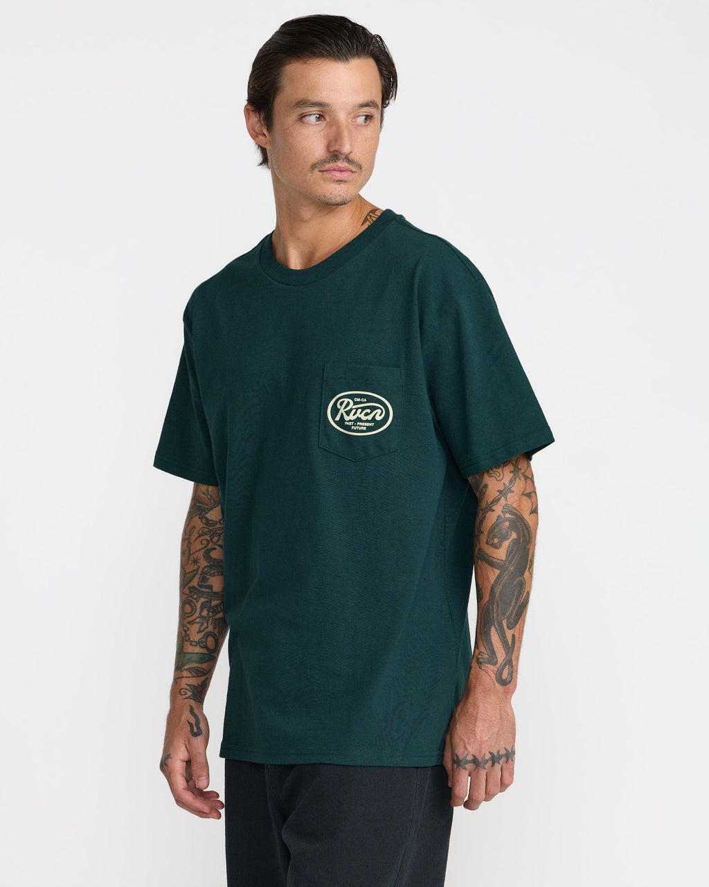 RVCA Standard Script Short Sleeve Pocket Tee - HUNTER GREEN