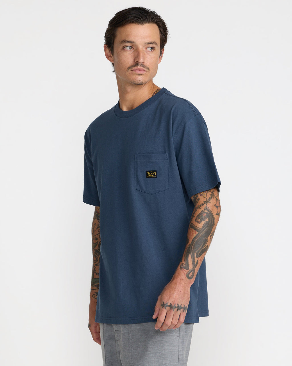 RVCA Americana Label Short Sleeve Pocket Tee - DARK DENIM
