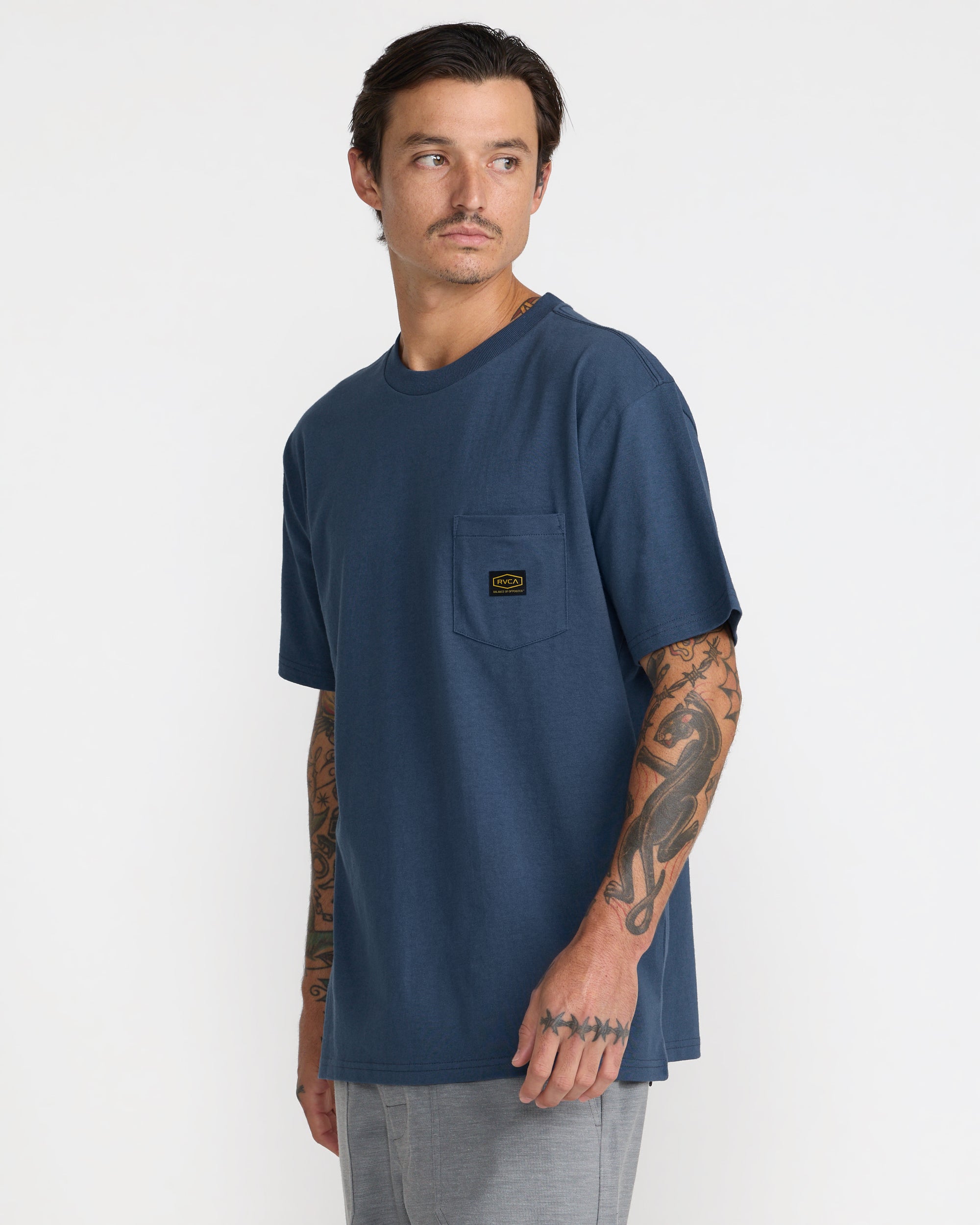 RVCA Americana Label Short Sleeve Pocket Tee - DARK DENIM