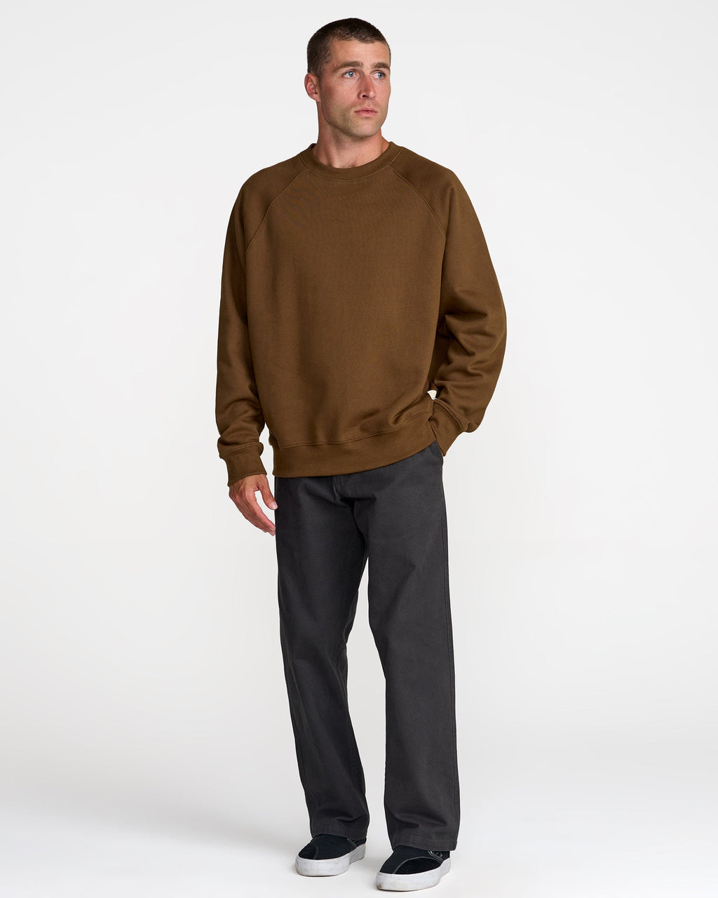 RVCA Dayshift Crew 2 Crewneck Sweatshirt - Bombay Brown - OM-FB