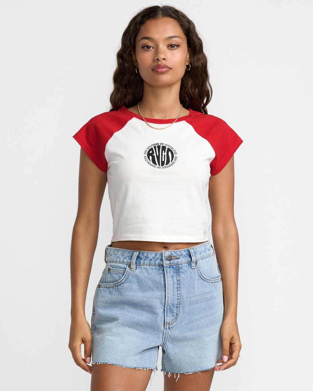 RVCA Women's Baby Raglan - Pepper Red - Front