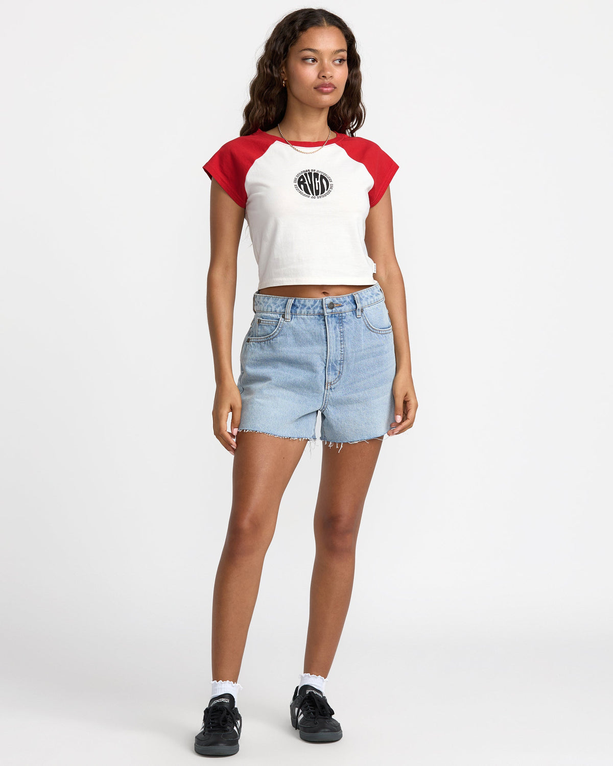 RVCA Women's Baby Raglan - Pepper Red - Detail