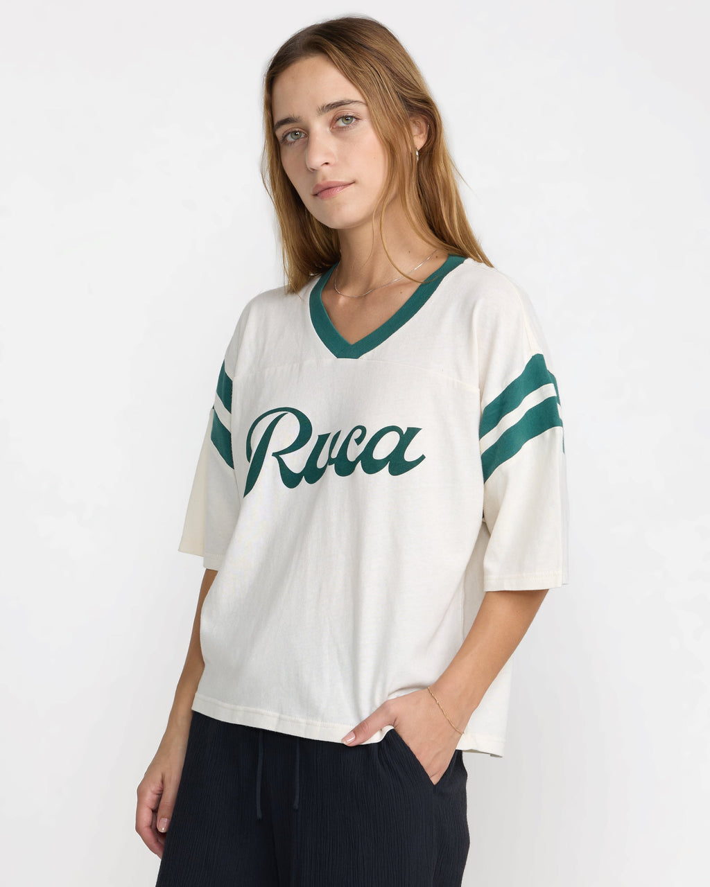 RVCA Women's Connect Football Tee - CLOUD