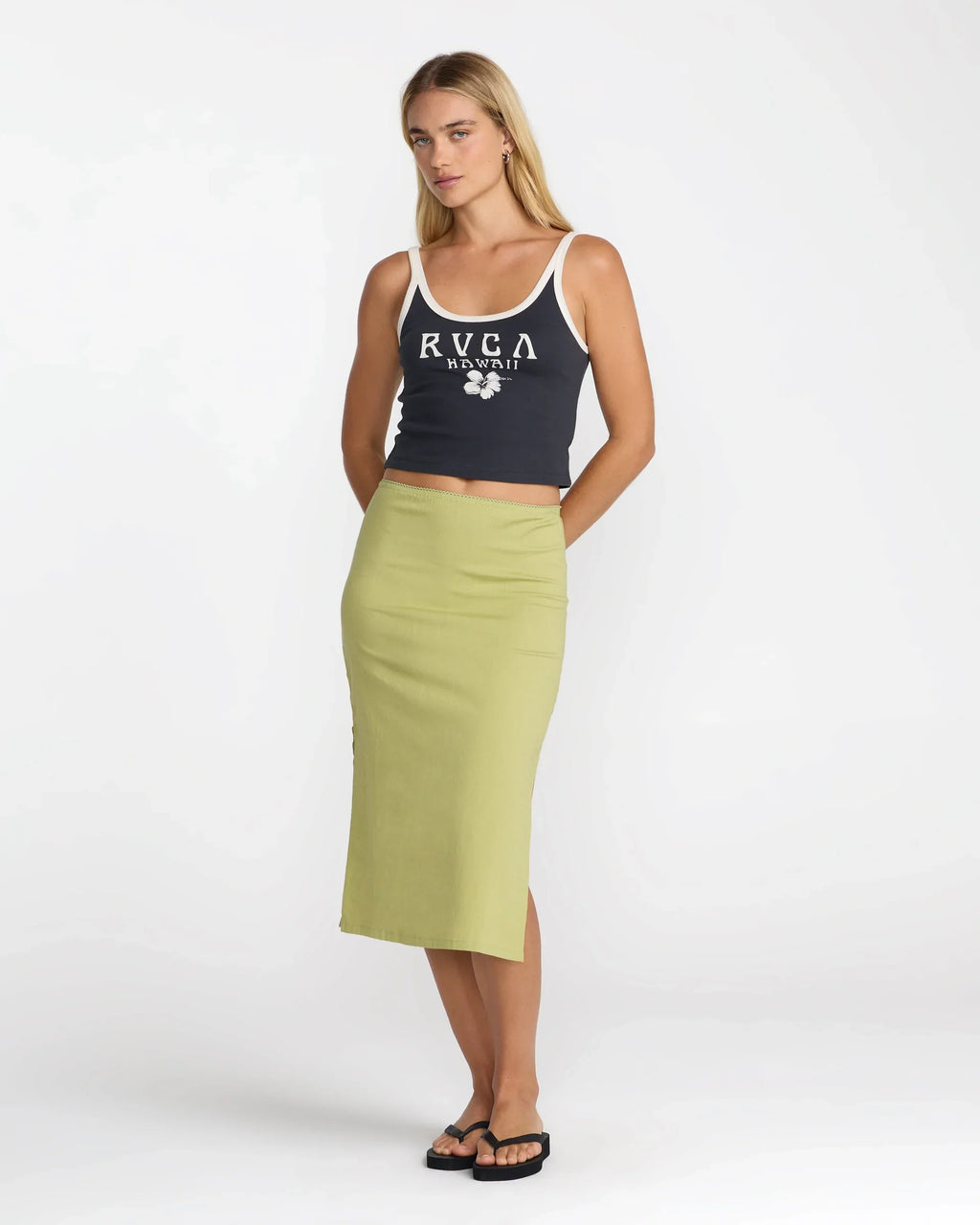RVCA Women's Pacific Tank Top in Washed Black, front