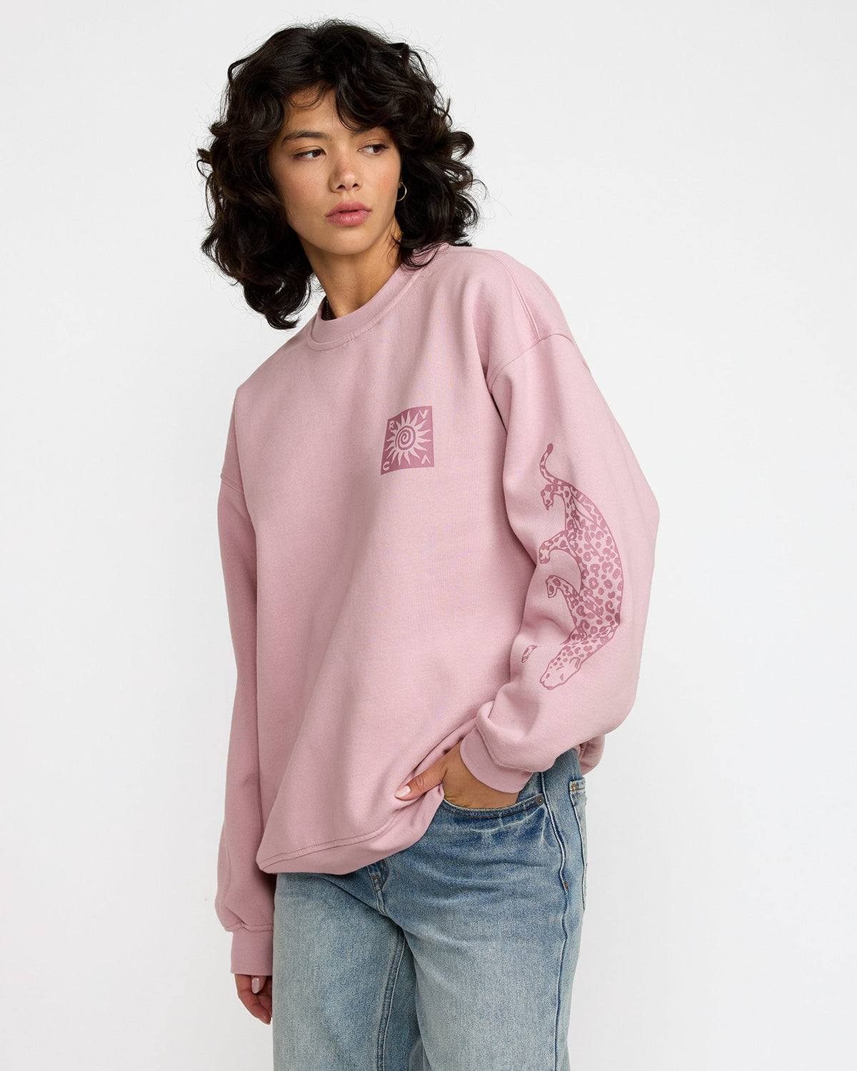 RVCA Baggie Boyfriend Crew Sweatshirt Lilac side