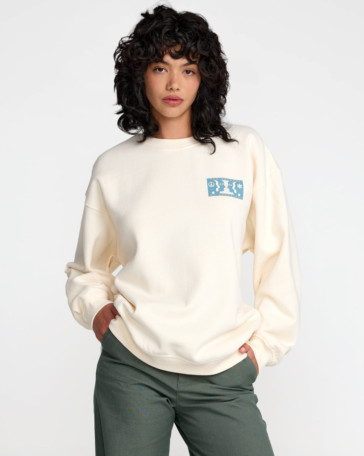 RVCA Baggie Boyfriend Crew Sweatshirt Antique White front