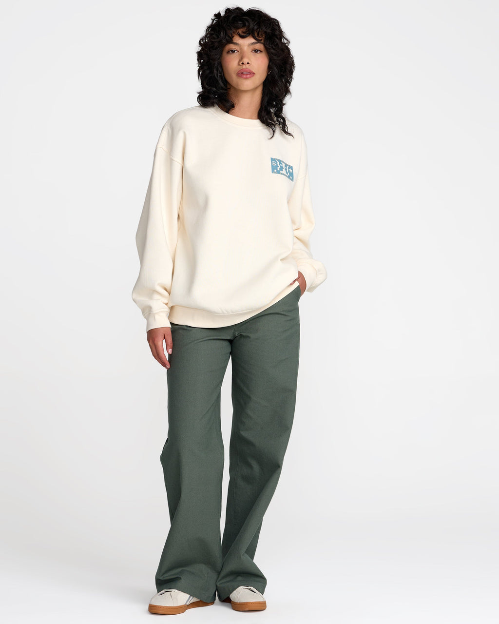 RVCA Baggie Boyfriend Crew Sweatshirt Antique White detail