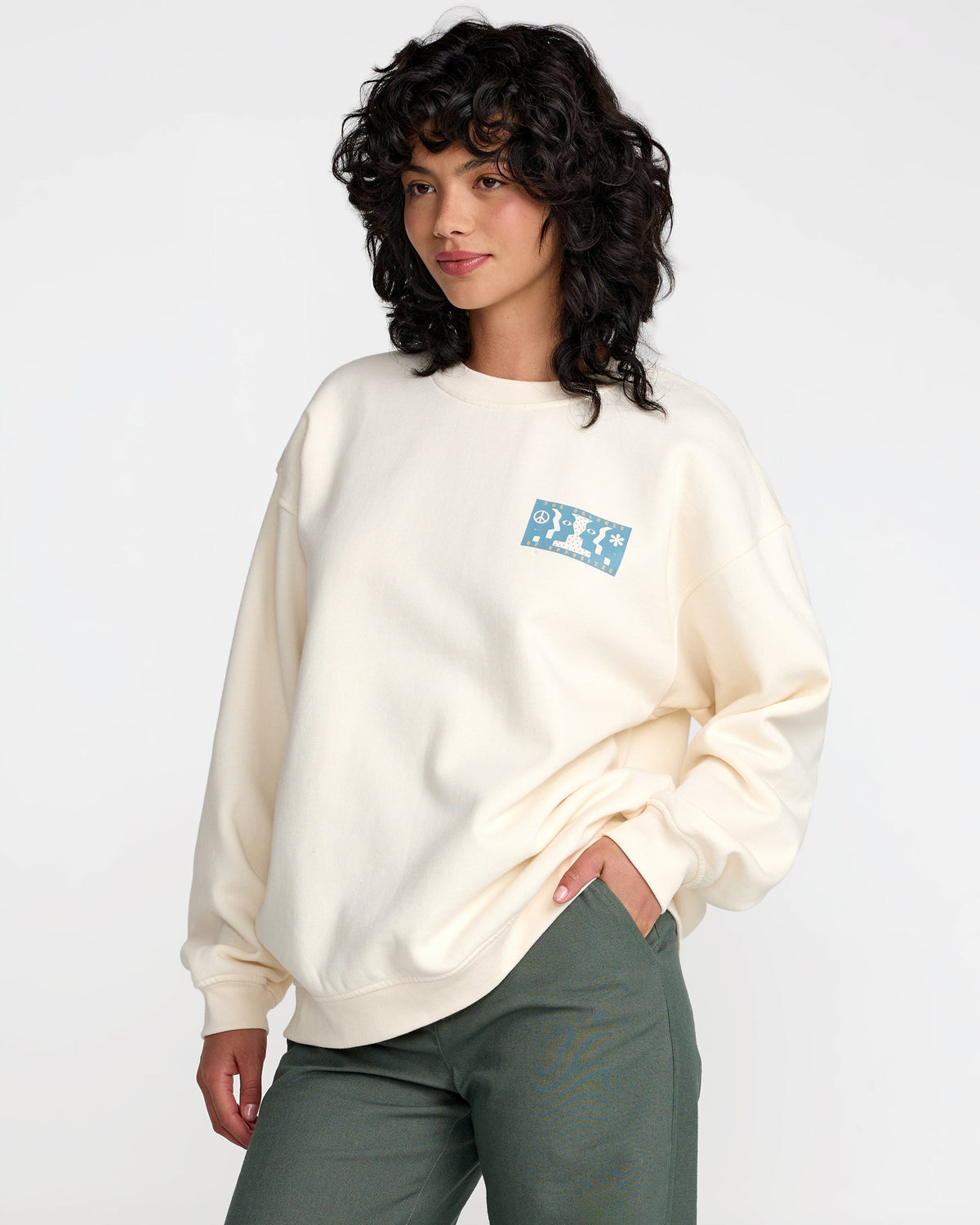 RVCA Baggie Boyfriend Crew Sweatshirt Antique White side