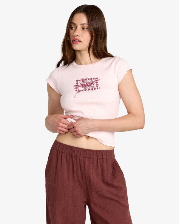 RVCA Women's Ribbed Slim Tee - Hazy Pink - front