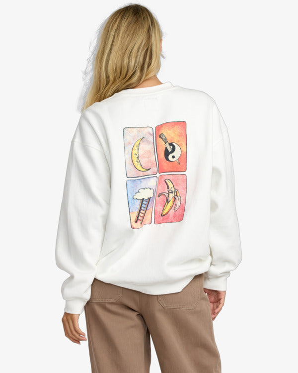 RVCA Women's Spanky Loteria Fleece Crew - Vintage White - back