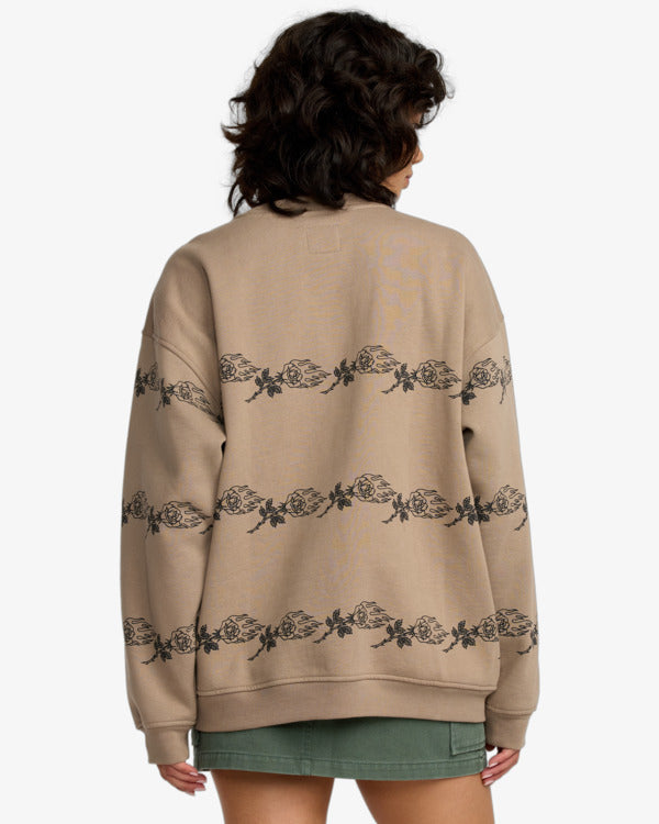 RVCA Women's Spanky Boyfriend Crew Sweatshirt - Taupe - back