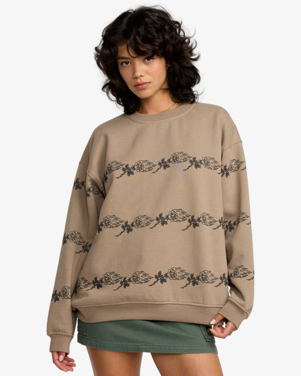 RVCA Women's Spanky Boyfriend Crew Sweatshirt - Taupe - front