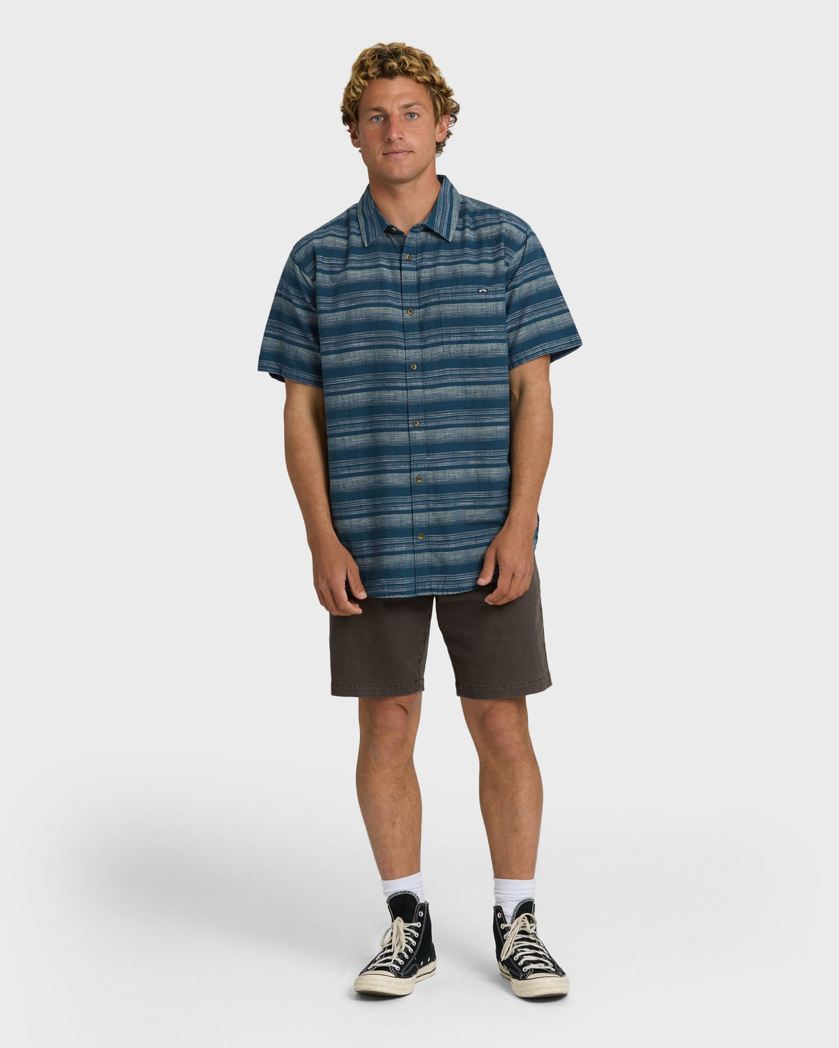 Billabong All Day Stripe Short Sleeve Shirt Dark Denim detail