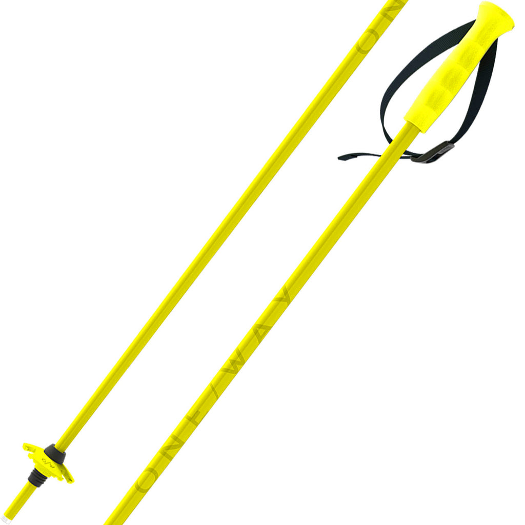 One Way Junior Ski Poles - Neon Yellow, grip and basket detail