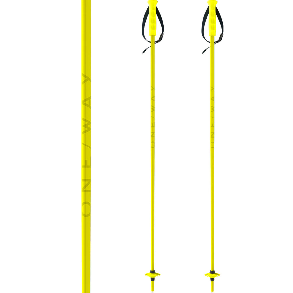One Way Junior Ski Poles - Neon Yellow, pair full length