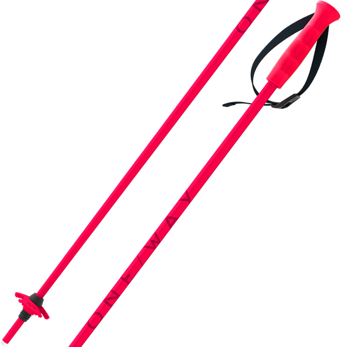 One Way Junior Ski Poles - Neon Pink, grip and basket detail