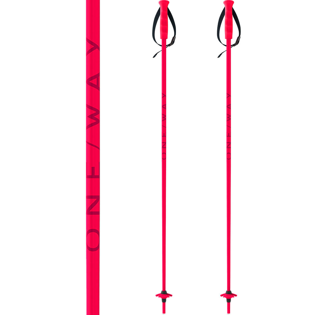 One Way Junior Ski Poles - Neon Pink, pair full length