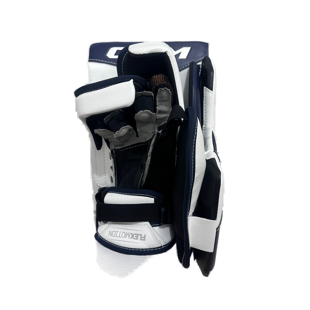 CCM EFLEX 7 Goalie Blocker Senior - WHITE/NAVY, palm view