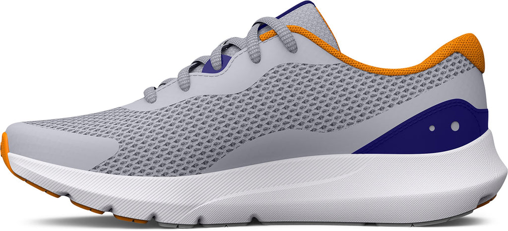 Under Armour Boys' Grade School UA Surge 3 Running Shoes Mod Gray/Bauhaus Blue - medial view