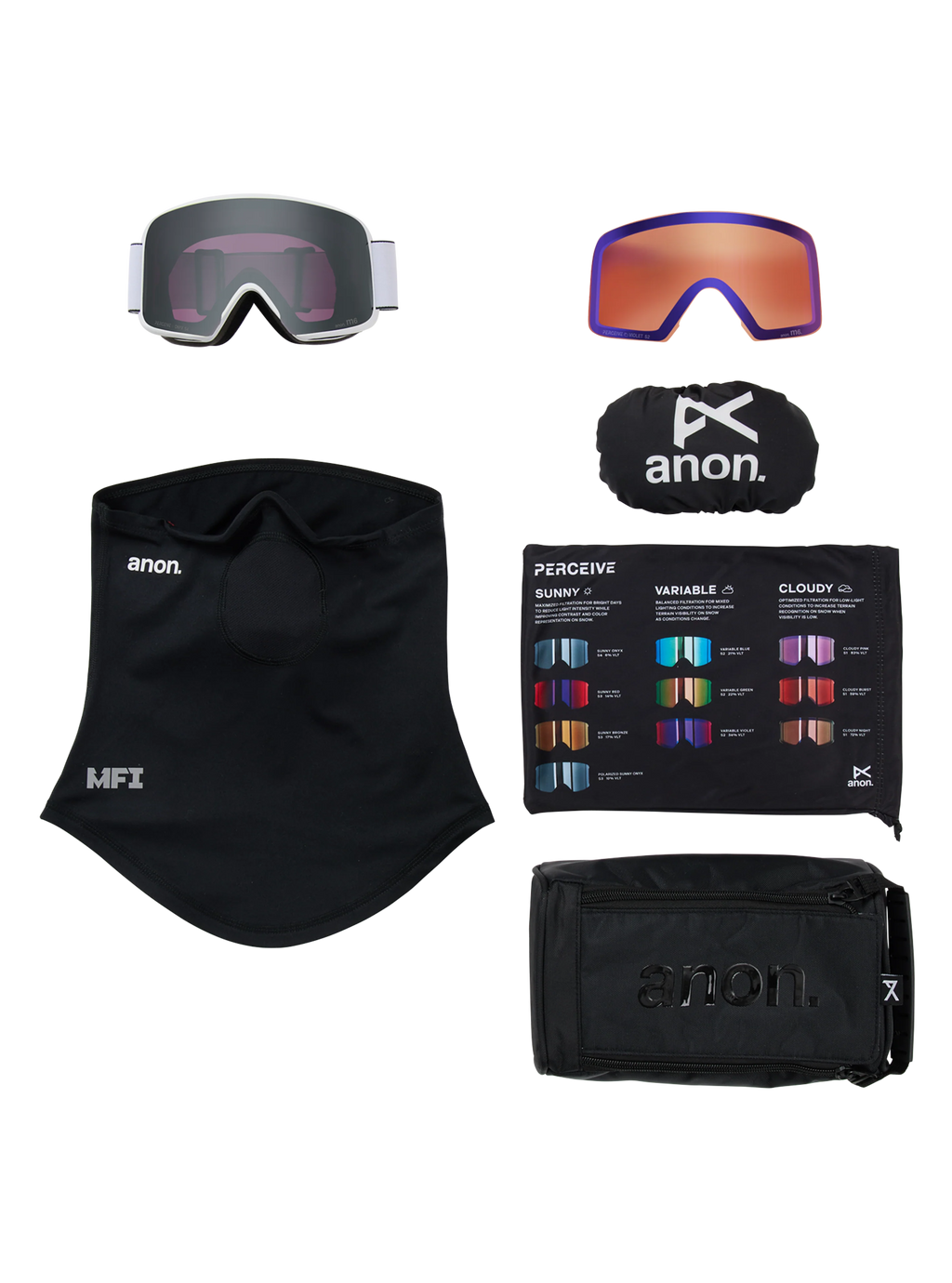 Anon M6 Goggles + Bonus Lens + MFI Face Mask - White/Sunny Onyx, what is in the box