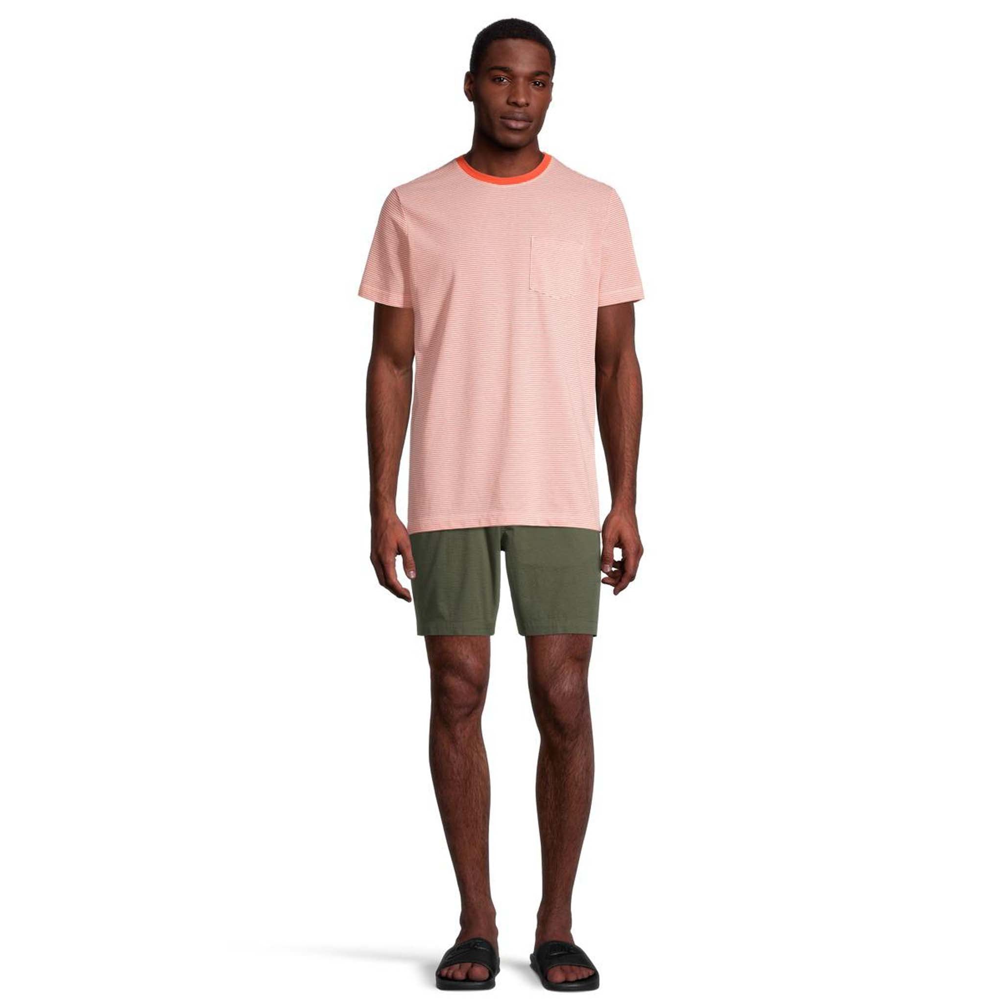 Ripzone Men's Nanoose Stripe Pocket Tee - Camelia - on model