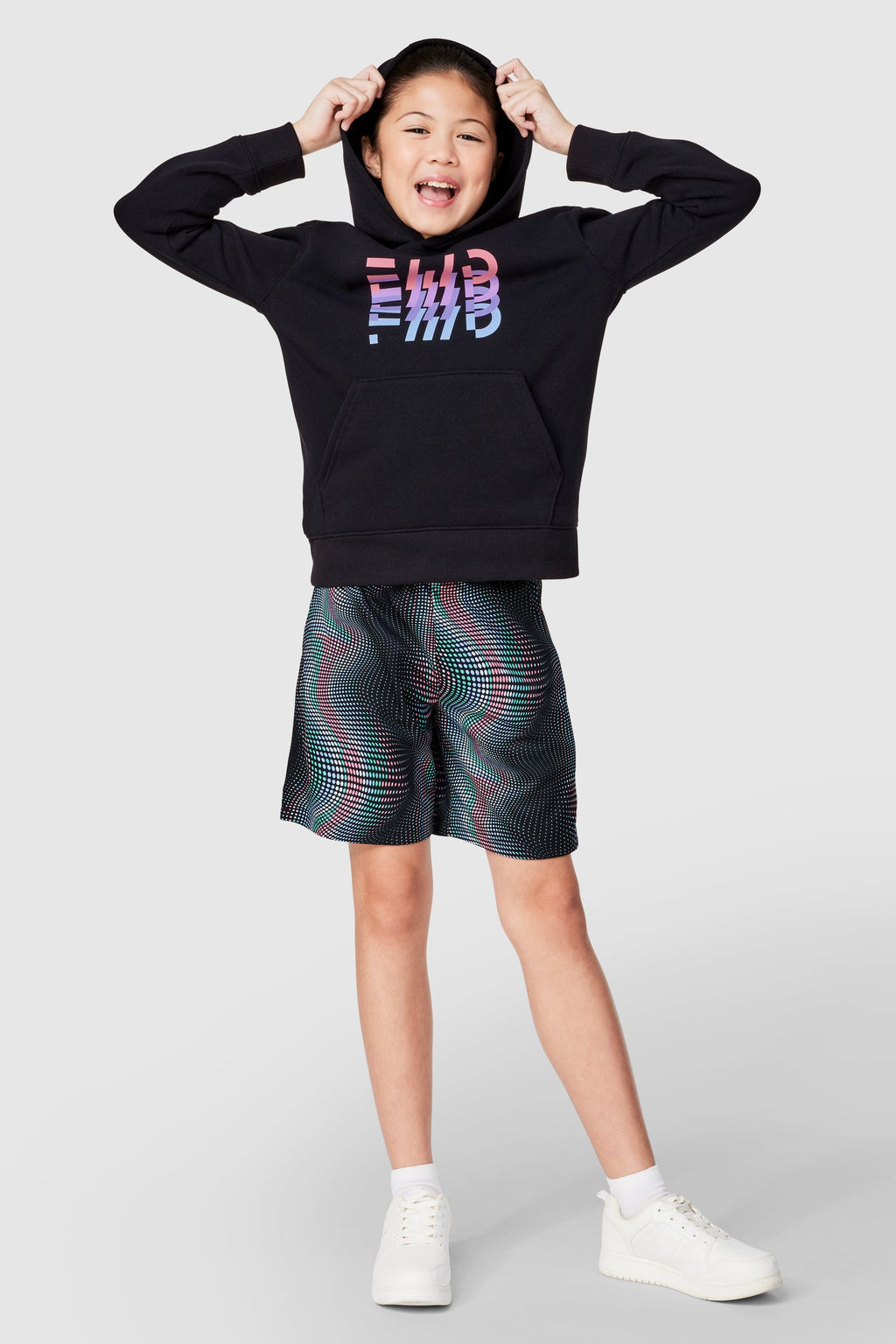 FWD Girl's All Year Pullover Hoodie - Black Beauty, worn front view