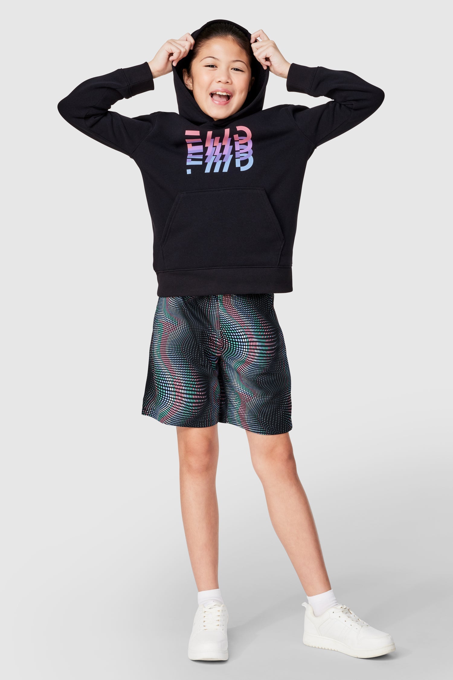 FWD Girl's All Year Pullover Hoodie - Black Beauty, worn front view