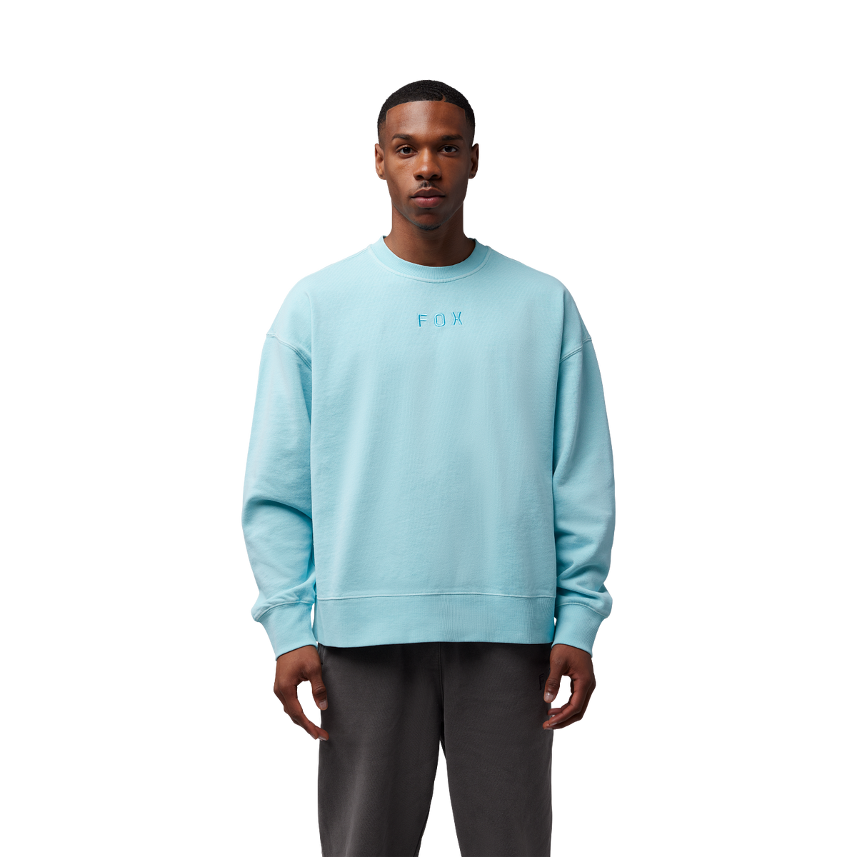 Fox Wordmark Oversized Crew Pullover - Light Blue - Detail