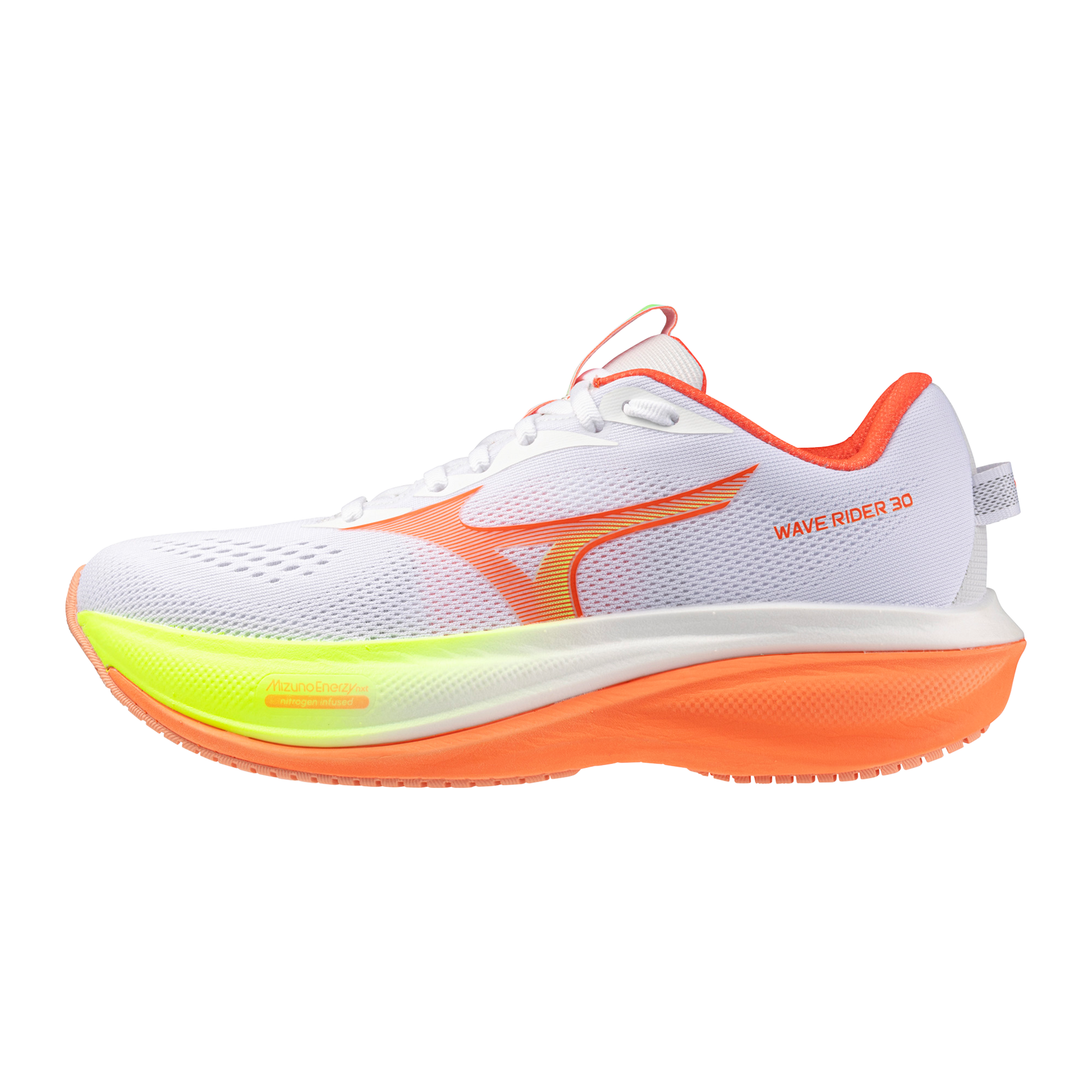 Mizuno Women's Wave Rider 30 Running Shoes - White/Coral - lateral