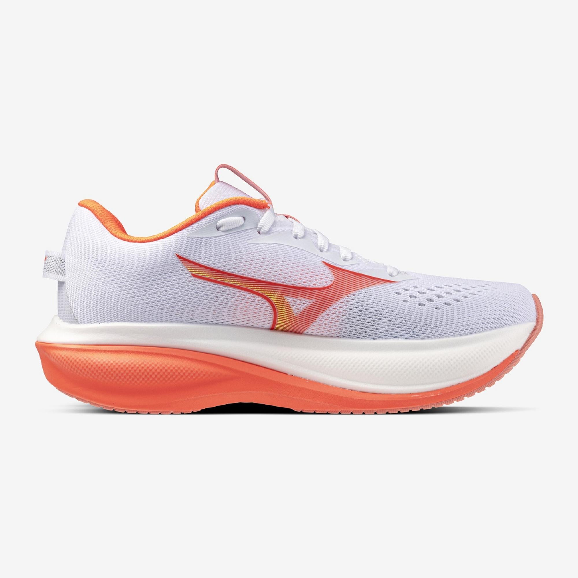 Mizuno Women's Wave Rider 30 Running Shoes - White/Coral - medial