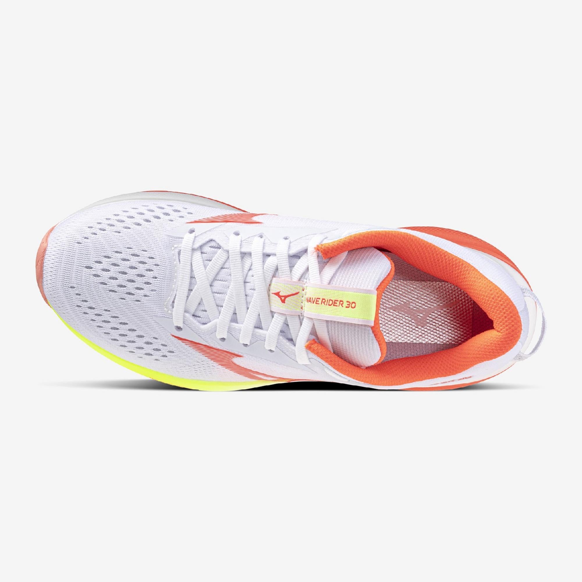 Mizuno Women's Wave Rider 30 Running Shoes - White/Coral - top