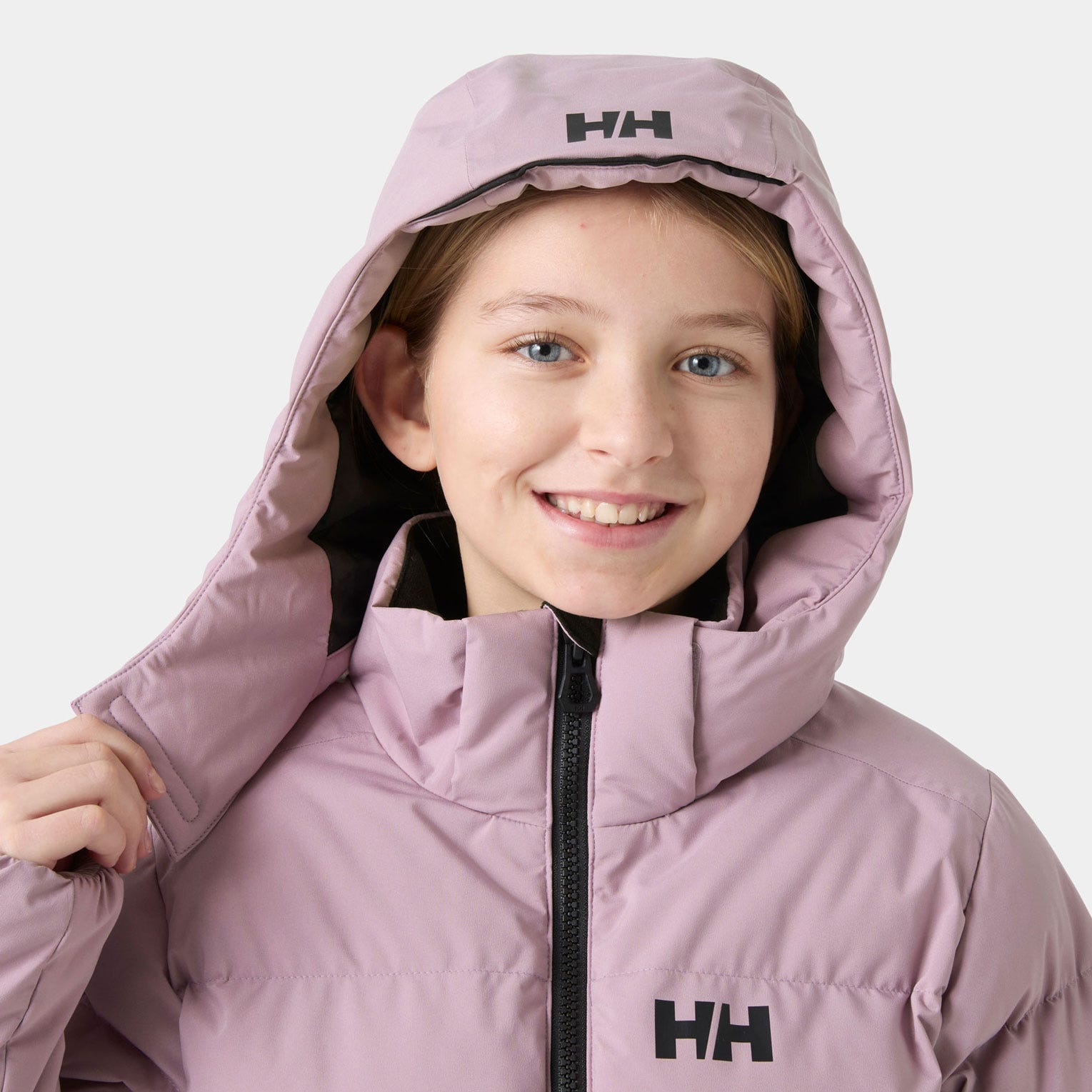Helly Hansen Juniors' Nora Puffy Jacket, Purple Clay, collar detail