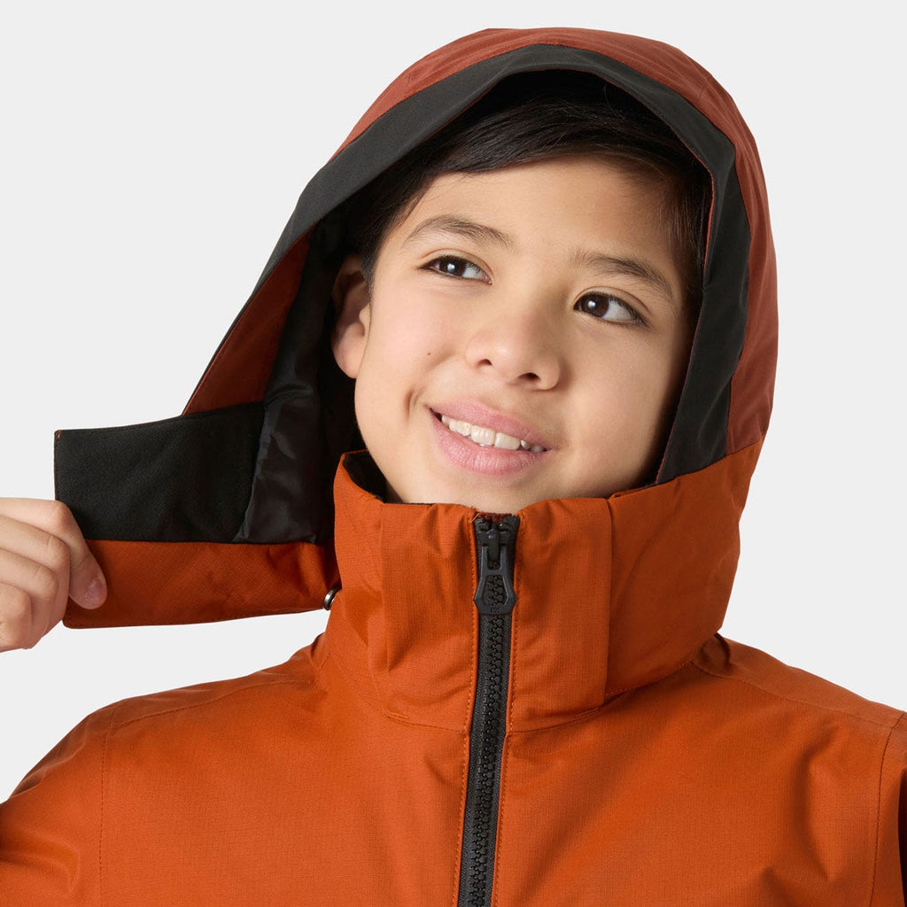 Helly Hansen Juniors' Summit 2.0 Jacket, Iron Oxide, hood detail