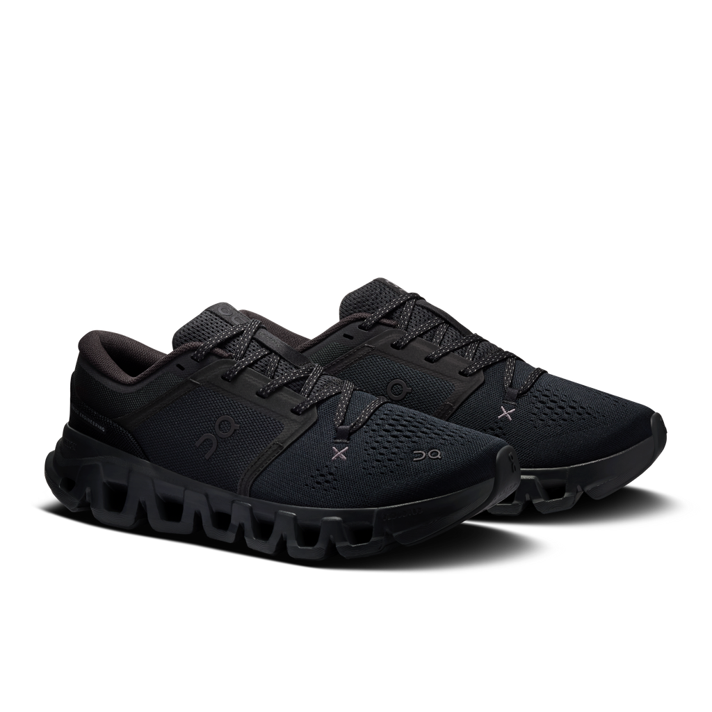 On Cloud Women's Cloud X 5 Running Shoes - Black/Black, pair three-quarter view