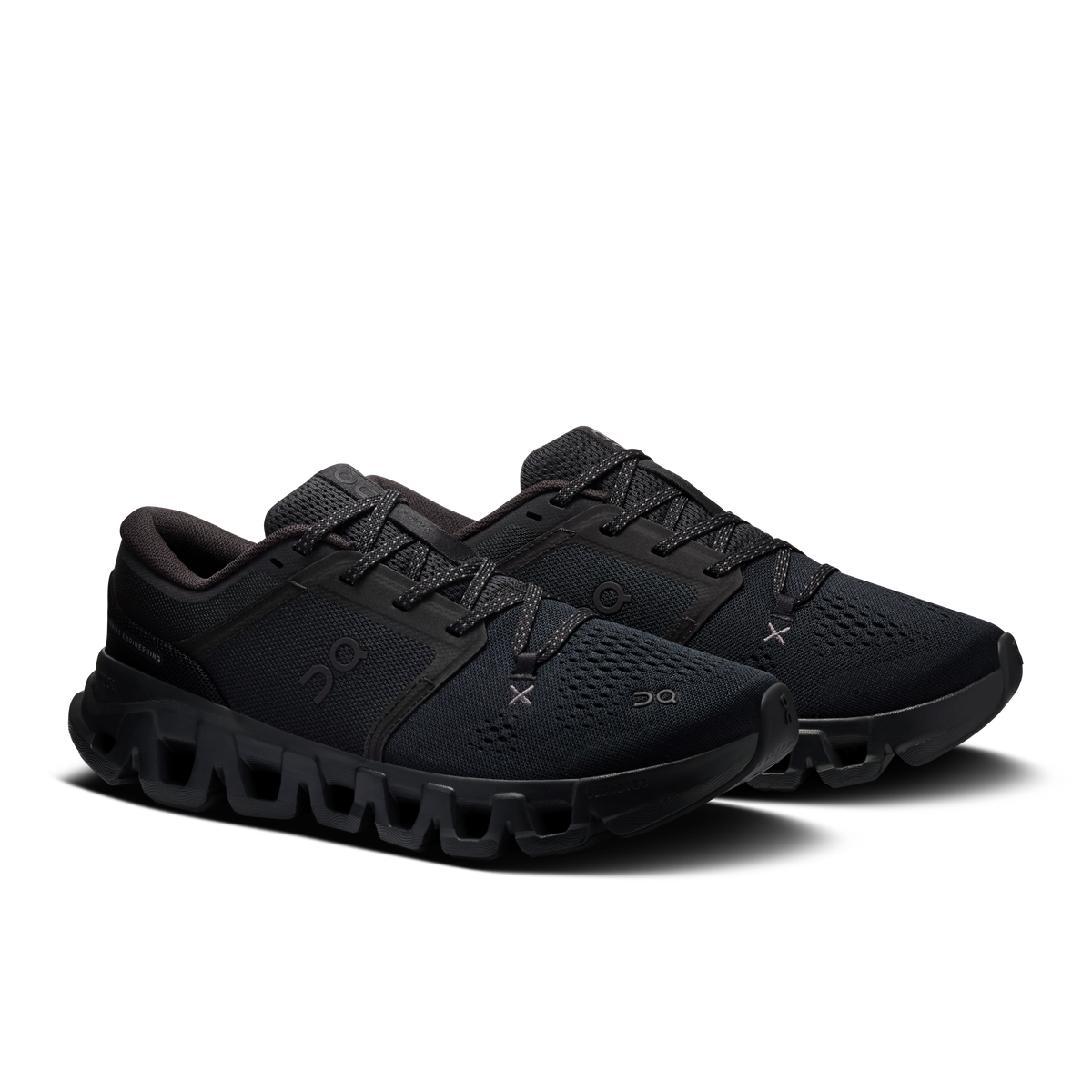 On Cloud Women's Cloud X 5 Running Shoes - Black/Black, pair three-quarter view