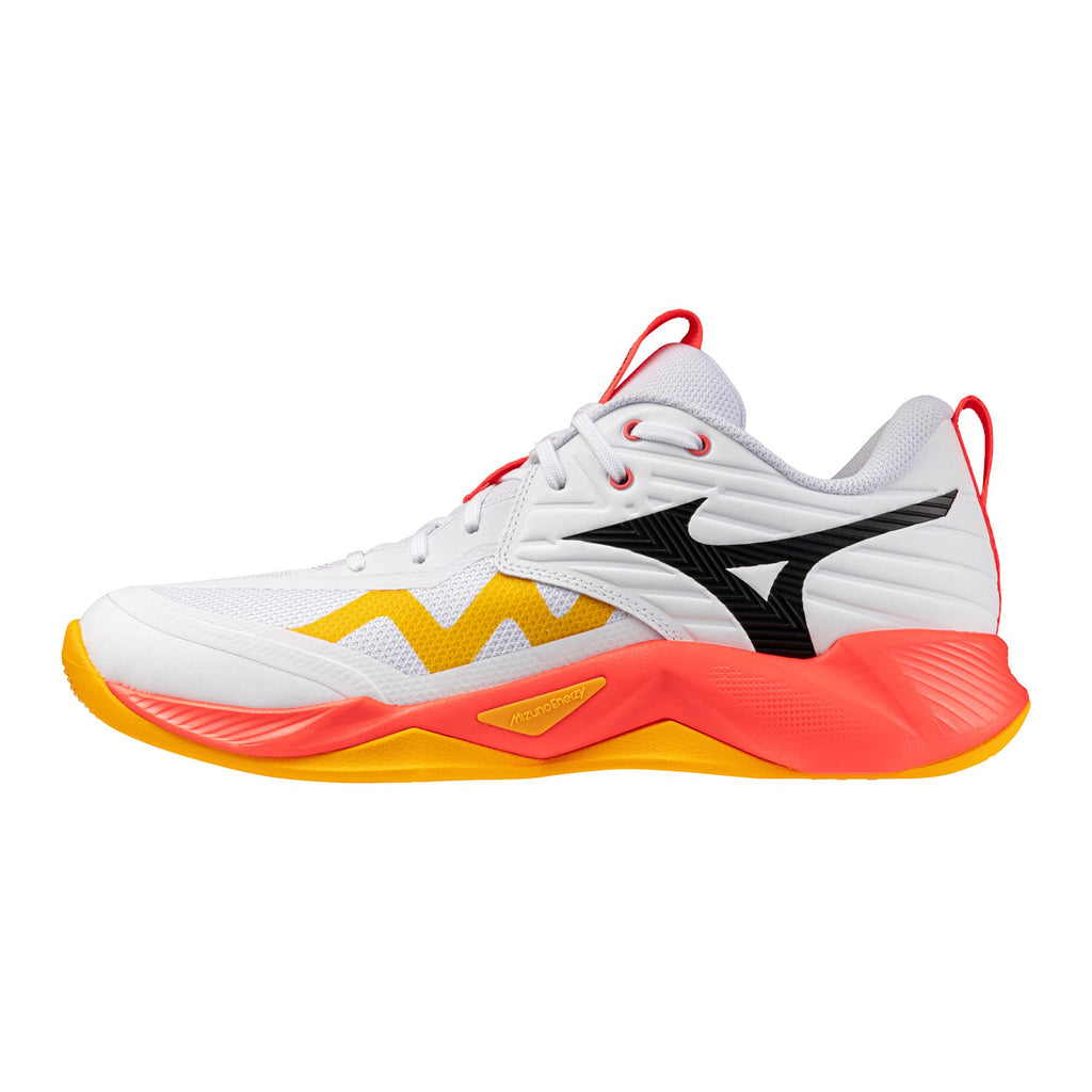 Mizuno Momentum 4 Pro Unisex Volleyball Shoes - White/Fiery Coral, side view