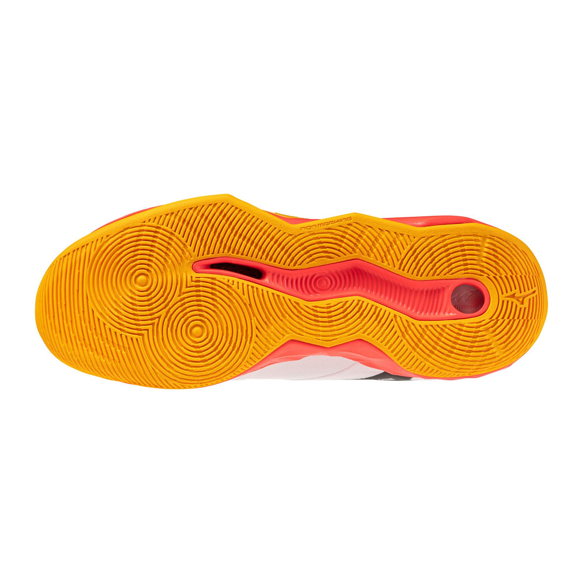 Mizuno Momentum 4 Pro Unisex Volleyball Shoes - White/Fiery Coral, outsole view